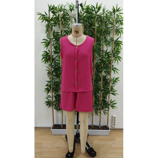 Kadın Askılı Kolsuz V Yakalı önden Düğmeli Bürümcük Bluz Ve Short Ikili Takım , 31703