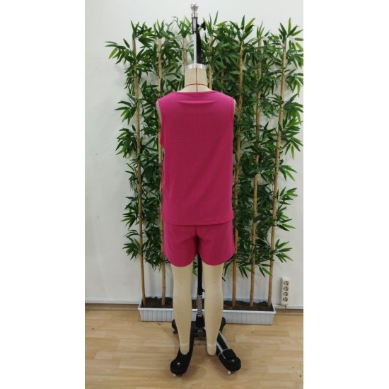 Kadın Askılı Kolsuz V Yakalı önden Düğmeli Bürümcük Bluz Ve Short Ikili Takım , 31703