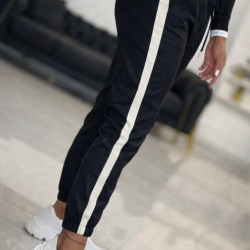 Kadın Yüksek Bel Lastikli Yan şerit Detaylı Deri Pantolon , 31707