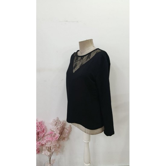 Kadın Uzun Kollu Geniş Yuvarlak Yaka Dantelli Viskon Iki Iplik Bluz, 31706