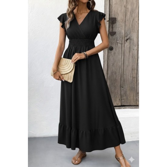 Kadın Kısa Kollu Kruvaze Yakalı Uzun Aerobin Elbise , 31712