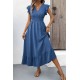 Kadın Kısa Kollu Kruvaze Yakalı Uzun Aerobin Elbise , 31711