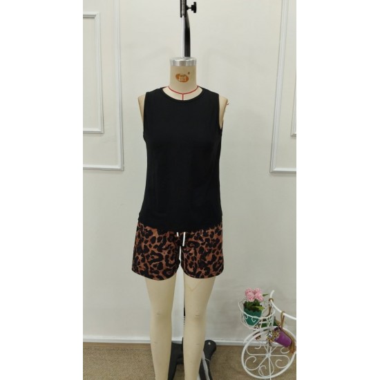 Kadın Askılı Bisiklet Yaka Viskon Atlet Ve Leopar Desenli Iki Iplik şort Ikili Takım , 31709
