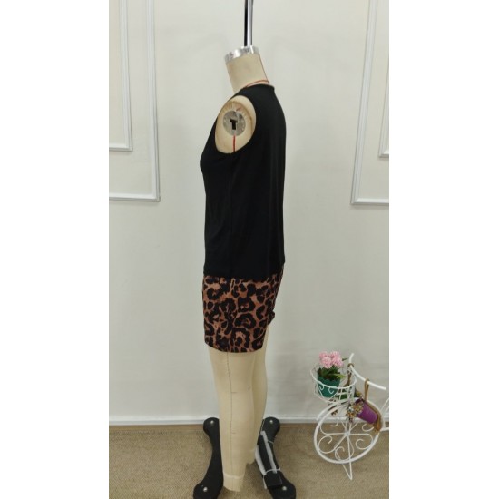 Kadın Askılı Bisiklet Yaka Viskon Atlet Ve Leopar Desenli Iki Iplik şort Ikili Takım , 31709