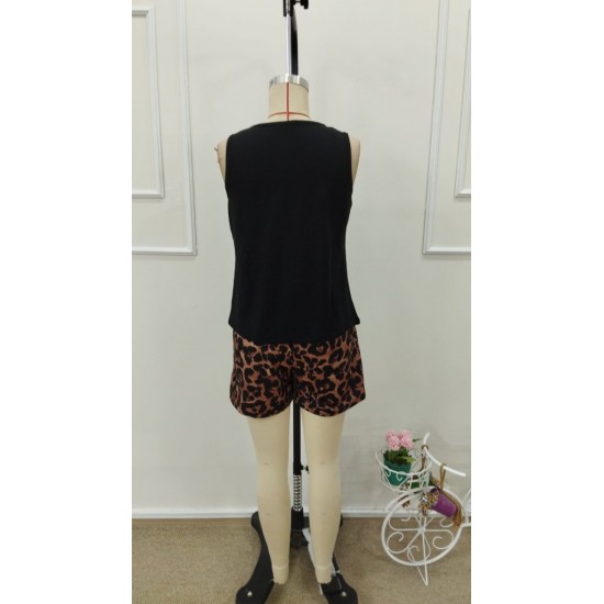 Kadın Askılı Bisiklet Yaka Viskon Atlet Ve Leopar Desenli Iki Iplik şort Ikili Takım , 31709