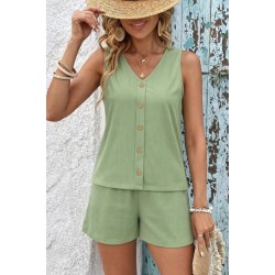 Kadın Askılı Kolsuz V Yakalı önden Düğmeli Bürümcük Bluz Ve Short Ikili Takım, 31708