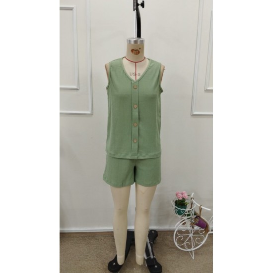 Kadın Askılı Kolsuz V Yakalı önden Düğmeli Bürümcük Bluz Ve Short Ikili Takım, 31708