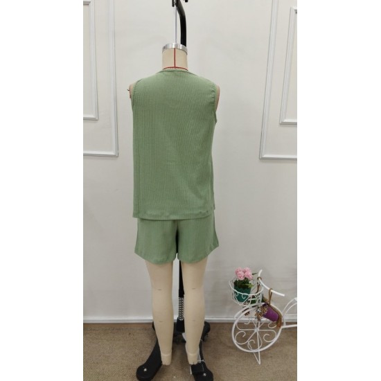 Kadın Askılı Kolsuz V Yakalı önden Düğmeli Bürümcük Bluz Ve Short Ikili Takım, 31708