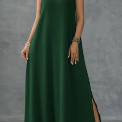 Kadın Askılı V Yakalı Yandan Yırtmaçlı Uzun Bürümcük Elbise, 31719