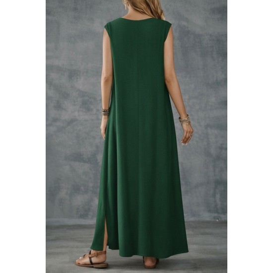 Kadın Askılı V Yakalı Yandan Yırtmaçlı Uzun Bürümcük Elbise, 31719