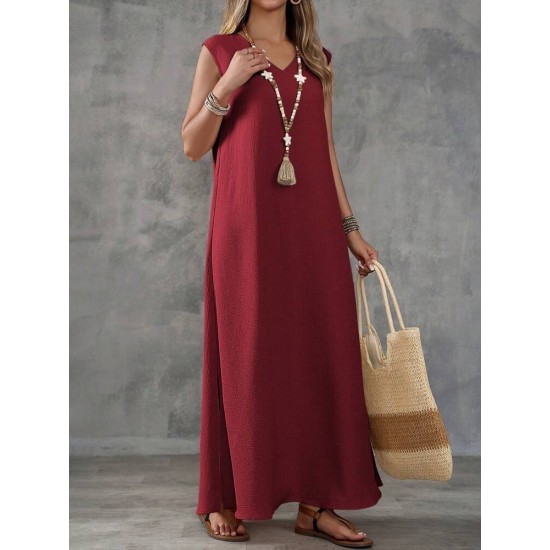 Kadın Askılı V Yakalı Yandan Yırtmaçlı Uzun Bürümcük Elbise , 31718