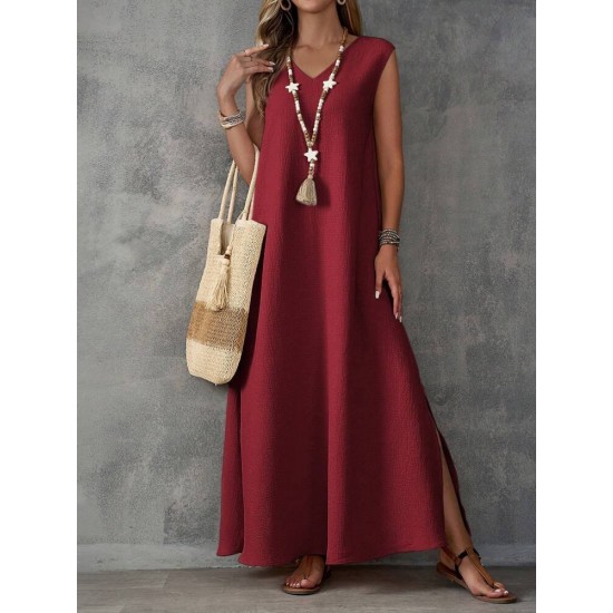 Kadın Askılı V Yakalı Yandan Yırtmaçlı Uzun Bürümcük Elbise , 31718