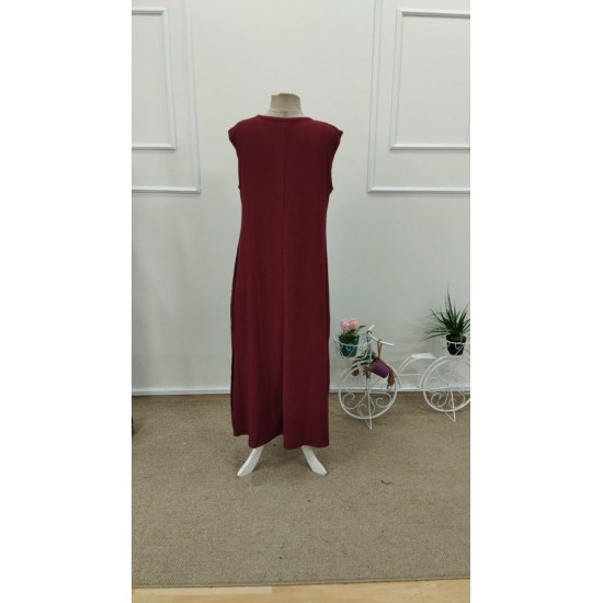 Kadın Askılı V Yakalı Yandan Yırtmaçlı Uzun Bürümcük Elbise , 31718