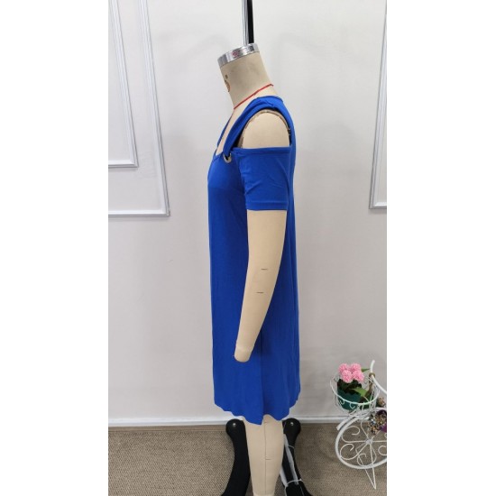 Kadın Kısa Kollu Omuzlardan Açık Kuş Gözü Detaylı Mini Viskon Elbise, 31724