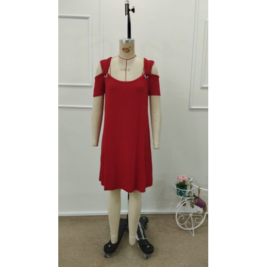 Kadın Kısa Kollu Omuzlardan Açık Kuş Gözü Detaylı Mini Viskon Elbise, 31722