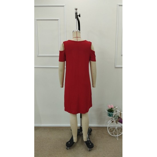 Kadın Kısa Kollu Omuzlardan Açık Kuş Gözü Detaylı Mini Viskon Elbise, 31722