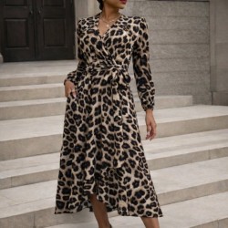 Kadın Uzun Kollu Kruvaze Yakalı Belden Kuşaklı Leopar , 31721