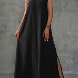 Kadın Askılı V Yakalı Yandan Yırtmaçlı Uzun Bürümcük Elbise, 31720