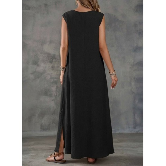 Kadın Askılı V Yakalı Yandan Yırtmaçlı Uzun Bürümcük Elbise, 31720