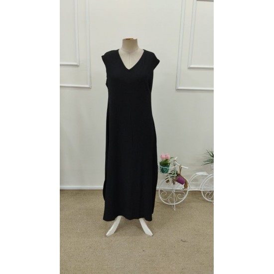 Kadın Askılı V Yakalı Yandan Yırtmaçlı Uzun Bürümcük Elbise, 31720