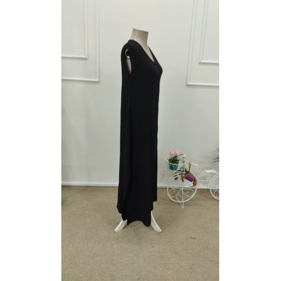 Kadın Askılı V Yakalı Yandan Yırtmaçlı Uzun Bürümcük Elbise, 31720