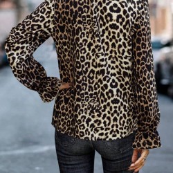 Kadın Uzun Kollu Gipe Detaylı Balıkçı Yaka Leopar Desenli Süprem Bluz, 31728 Kadın Uzun Kollu Gipe Detaylı Balıkçı Yaka Leopar Desenli Süprem Bluz, 31728