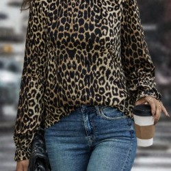 Kadın Uzun Kollu Gipe Detaylı Balıkçı Yaka Leopar Desenli Süprem Bluz, 31728