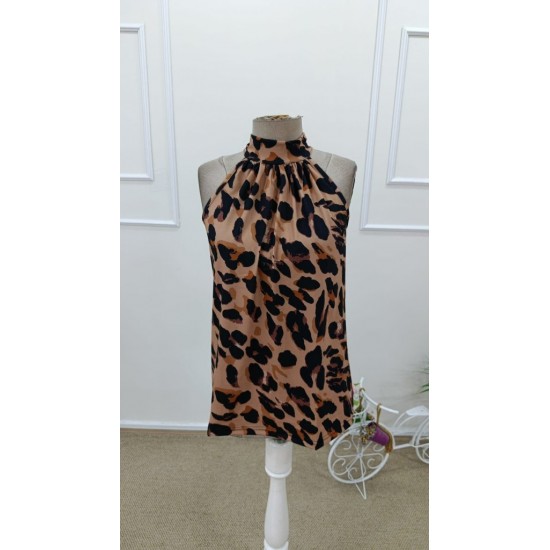 Kadın Balıkçı Yakalı Omuzlardan Açık Leopar Desenli Süprem Bluz , 31739