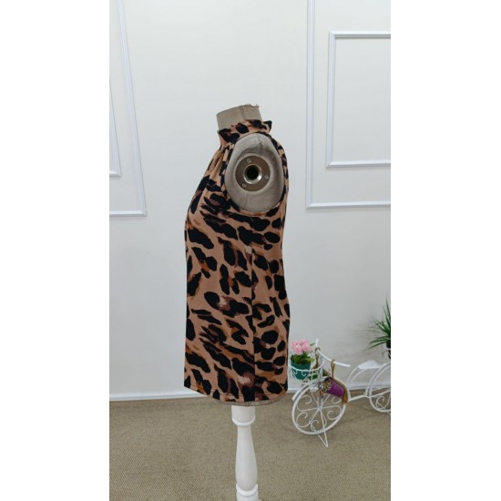 Kadın Balıkçı Yakalı Omuzlardan Açık Leopar Desenli Süprem Bluz , 31739