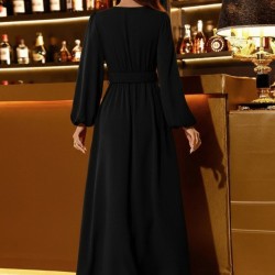 Kadın Uzun Kollu Kruvaze Yaka Beli Kemerli Yırtmaçlı Uzun Ithal Krep Elbise, 31738 Kadın Uzun Kollu Kruvaze Yaka Beli Kemerli Yırtmaçlı Uzun Ithal Krep Elbise, 31738