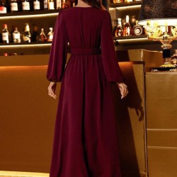 Kadın Uzun Kollu Kruvaze Yaka Beli Kemerli Yırtmaçlı Uzun Ithal Krep Elbise , 31737 Kadın Uzun Kollu Kruvaze Yaka Beli Kemerli Yırtmaçlı Uzun Ithal Krep Elbise , 31737