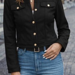 Kadın Uzun Kollu Yakadan Ve önden Düğmeli Süet Kısa Ceket , 31749