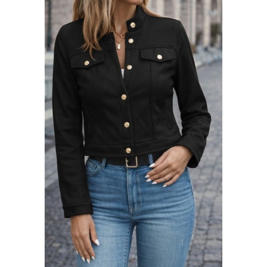 Kadın Uzun Kollu Yakadan Ve önden Düğmeli Süet Kısa Ceket , 31749