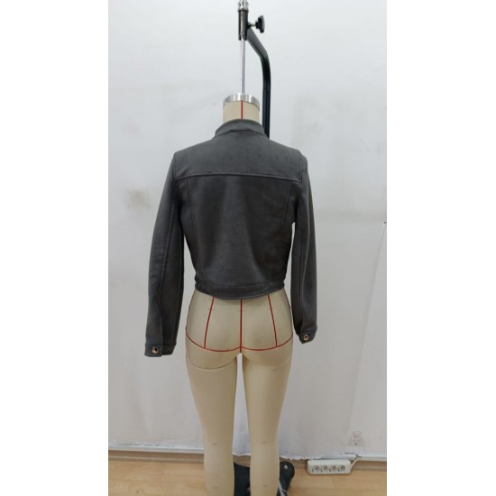 Kadın Uzun Kollu Yakadan Ve önden Düğmeli Süet Kısa Ceket, 31748