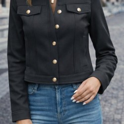 Kadın Uzun Kollu Yakadan Ve önden Düğmeli Süet Kısa Ceket, 31748