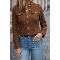 Kadın Uzun Kollu Yakadan Ve önden Düğmeli Süet Kısa Ceket, 31747