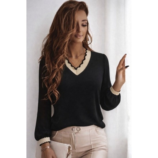 Kadın Uzun Kollu V Yakalı Aerobin Bluz, 31755