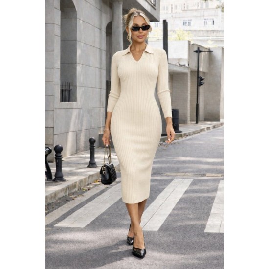 Kadın Uzun Kollu Polo Yaka Triko Elbise, 31754