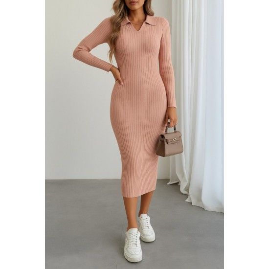 Kadın Uzun Kollu Polo Yaka Triko Elbise, 31753