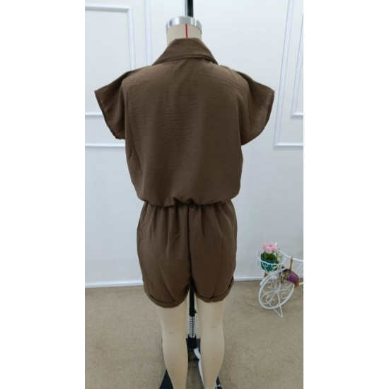 Kadın Kısa Kollu Kruvaze Yakalı Kısa Tulum , 31775