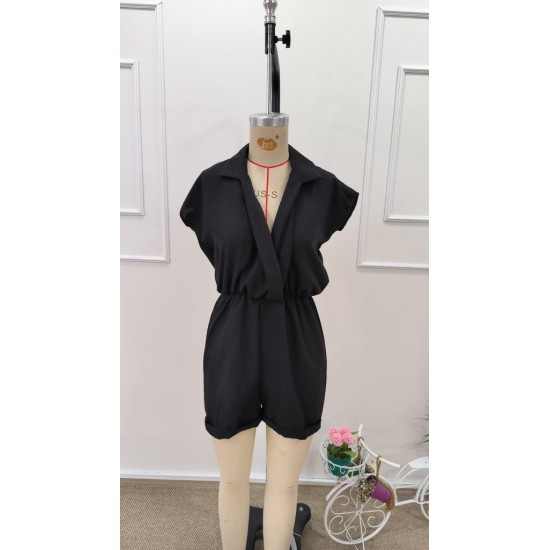 Kadın Kısa Kollu Kruvaze Yakalı Kısa Tulum , 31773