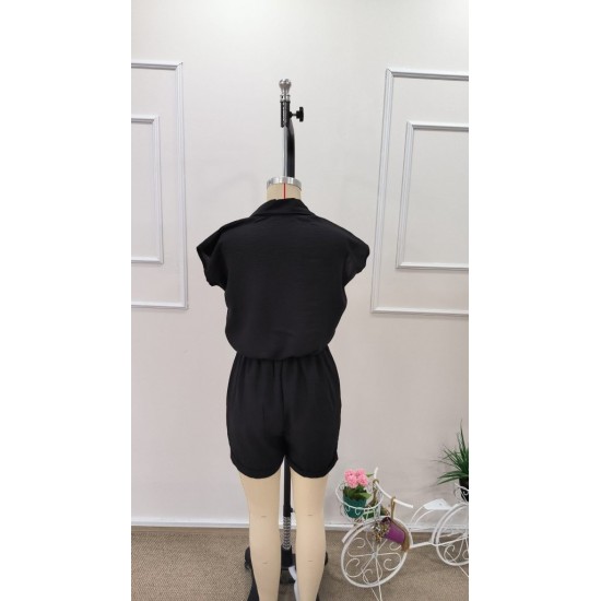 Kadın Kısa Kollu Kruvaze Yakalı Kısa Tulum , 31773