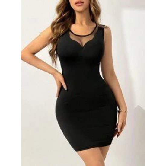 Kadın Askılı Yuvarlak Yakalı Göğüs Dekolteli Kısa Dalgıç Elbise , 31771