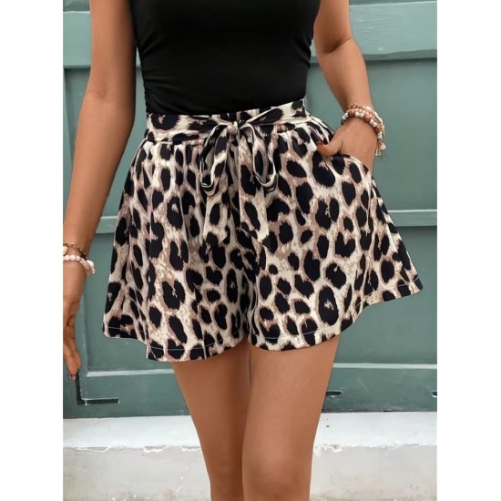 Kadın Kolsuz Bisiklet Yaka Viskon Bluz Ve Leopar Desenli Kısa Modal Short Ikili Takım, 31769