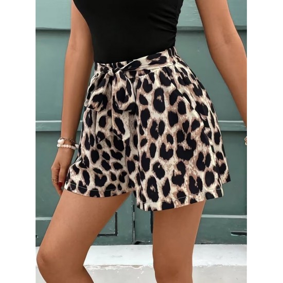 Kadın Kolsuz Bisiklet Yaka Viskon Bluz Ve Leopar Desenli Kısa Modal Short Ikili Takım, 31769