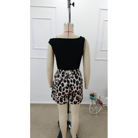 Kadın Kolsuz Bisiklet Yaka Viskon Bluz Ve Leopar Desenli Kısa Modal Short Ikili Takım, 31769