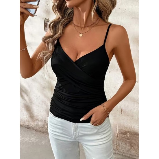 Kadın Ip Askılı önden çapraz Detaylı Ithal Krep Bluz, 31765