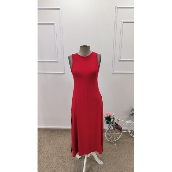 Kadın Omuzlardan Açık Arkadan Toka Detaylı Yırtmaçlı Uzun Viskon Elbise, 31764