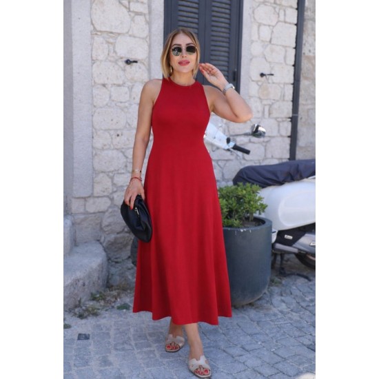 Kadın Omuzlardan Açık Arkadan Toka Detaylı Yırtmaçlı Uzun Viskon Elbise, 31764