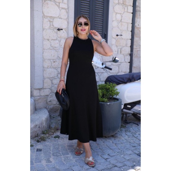 Kadın Omuzlardan Açık Arkadan Toka Detaylı Yırtmaçlı Uzun Viskon Elbise, 31762